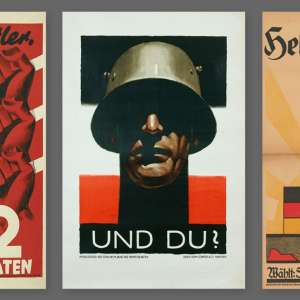 Drei Wahlplakate unterschiedlicher Parteien aus der Weimarer Zeit.