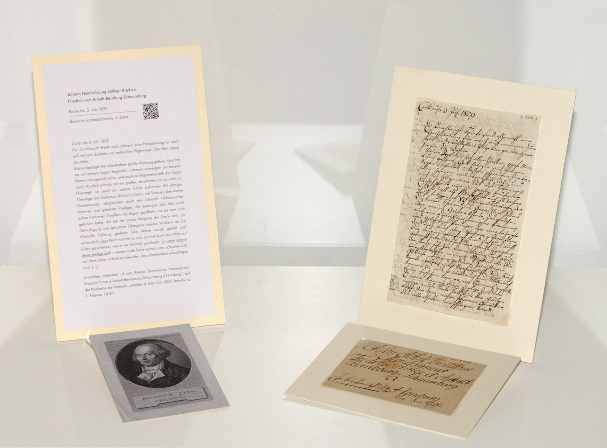 Ausgestellt sind Briefe von Johann Heinrich Jung-Stilling an Friedrich von Anhalt-Bernburg-Schaumburg.